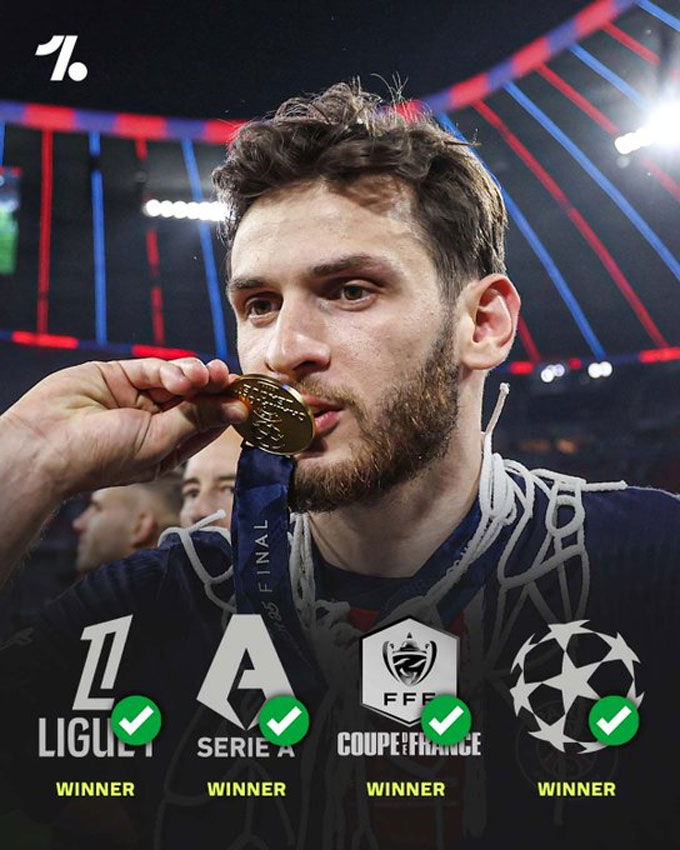 Kvaratskhelia giành cú ăn bốn ở mùa 2024/25