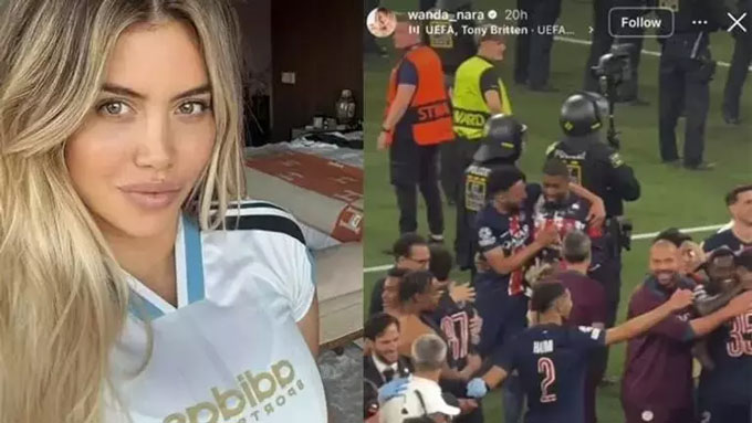 Cô nàng tới xem chung kết Champions League và tập trung ghi lại hình ảnh của Hakimi