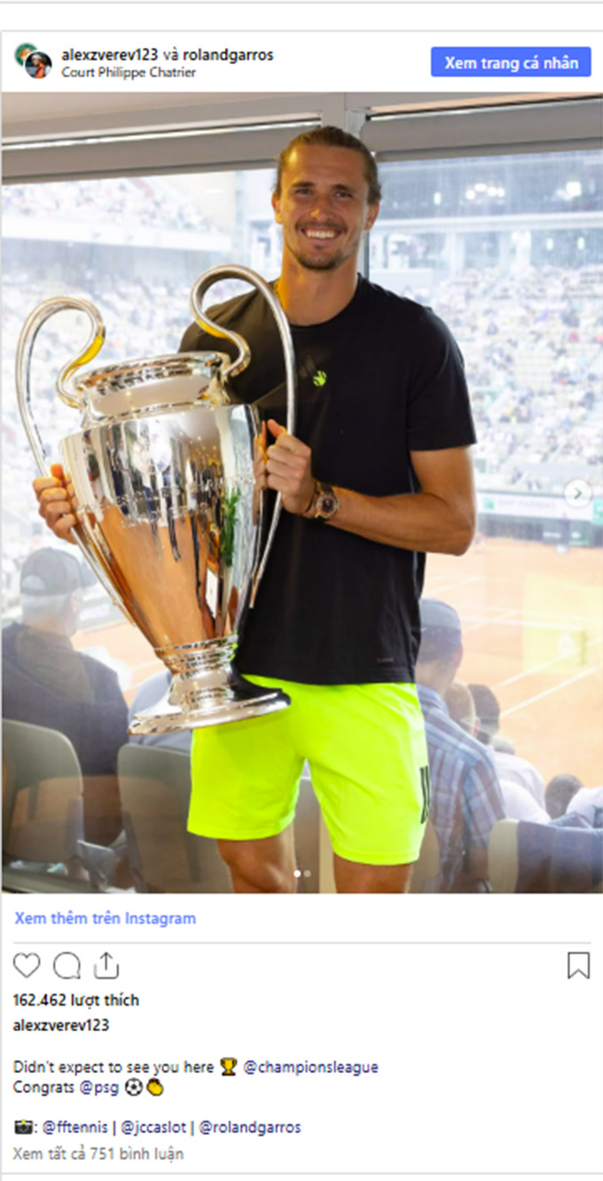 Zverev chụp ảnh, đăng đàn chúc mừng PSG