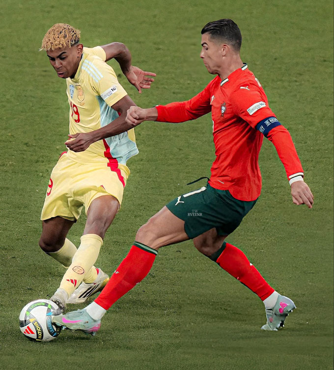 Dù mới 17 tuổi nhưng Yamal vẫn bị "ông lão 40 tuổi" Ronaldo lấn lướt