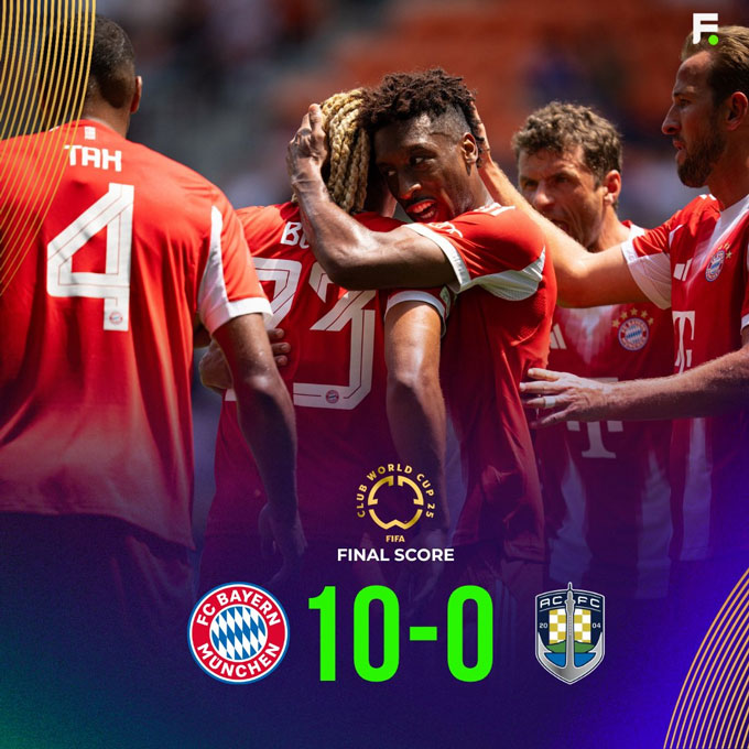 Trận đấu giữa Bayern và Auckland chứng kiến tỷ số kinh hoàng