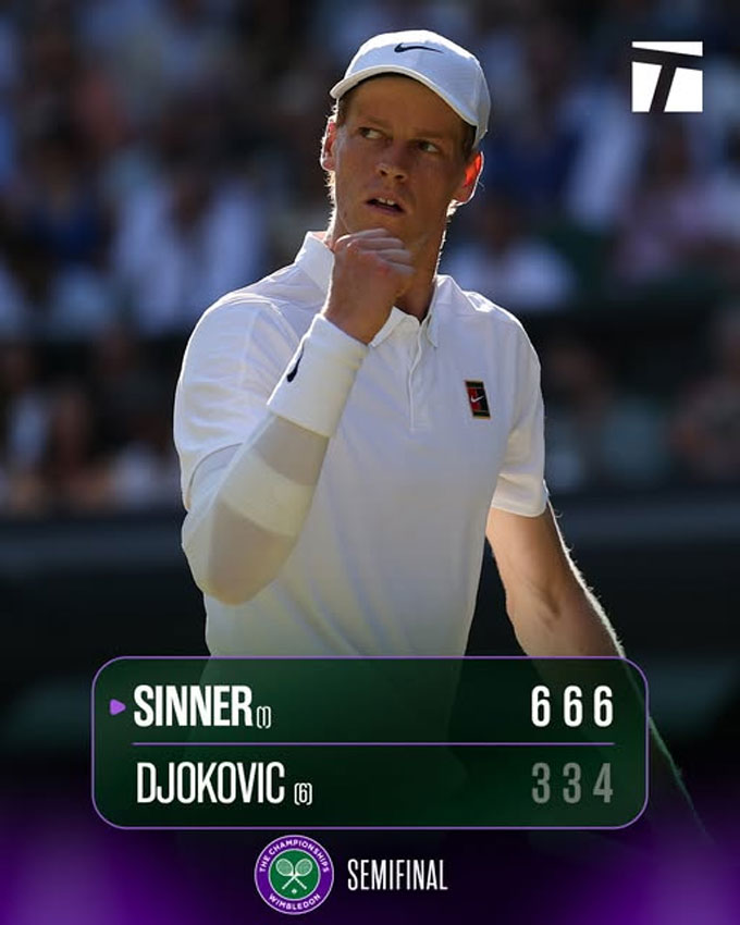 Sinner đánh bại Djokovic để lần đầu vào chung kết Wimbledon