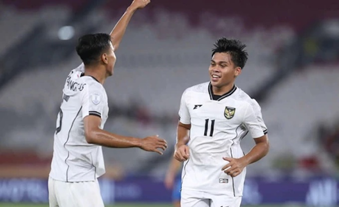 Niềm vui của cầu thủ U23 Indonesia khi có bàn mở tỷ số