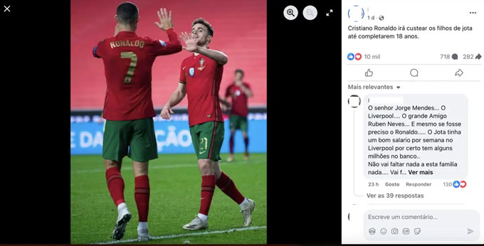 Thông tin Ronaldo trả tiền ăn học cho các con của Jota