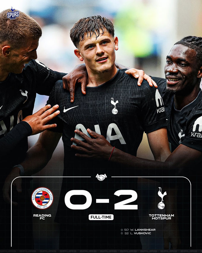 Tottenham đánh bại Reading 2-0 ở trận giao hữu đầu tiên trong hè 2025