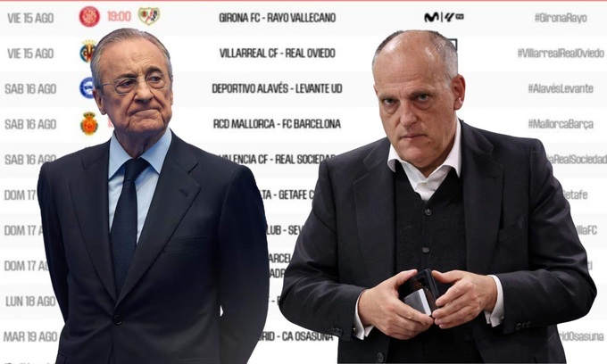 Chủ tịch Javier Tebas của BTC La Liga (phải) không muốn tạo điều kiện cho Real Madrid.