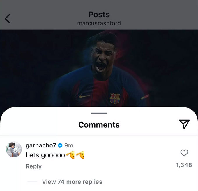 Lời bình luận đáng chú ý của Garnacho với bài đăng của Rashford