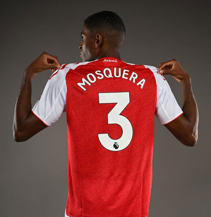 Mosquera sẽ khoác áo số 3 tại Arsenal