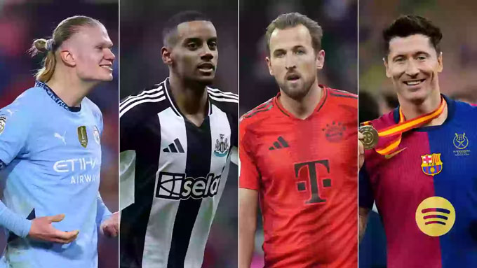 Top 4 tiền đạo hay nhất hiện nay theo Sportbible gồm có Haaland, Isak, Kane và Lewandowski
