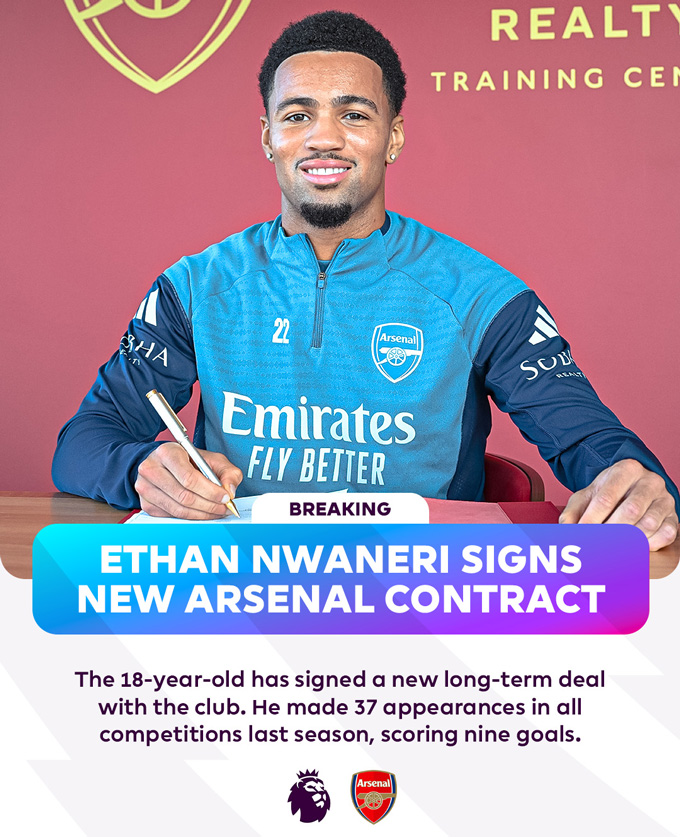 Nwaneri ở lại Arsenal đến năm 2030