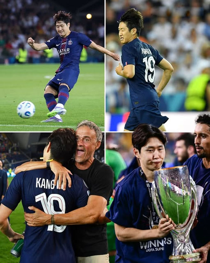 Lee Kang-in là người hùng ghi bàn rút ngắn cách biệt cho PSG ở trận Siêu cúp châu Âu