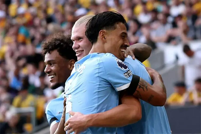 Niềm vui chiến thắng của các cầu thủ Man City