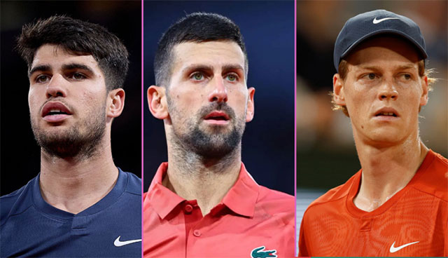 Djokovic (giữa) hiện chỉ đứng thứ 7 thế giới