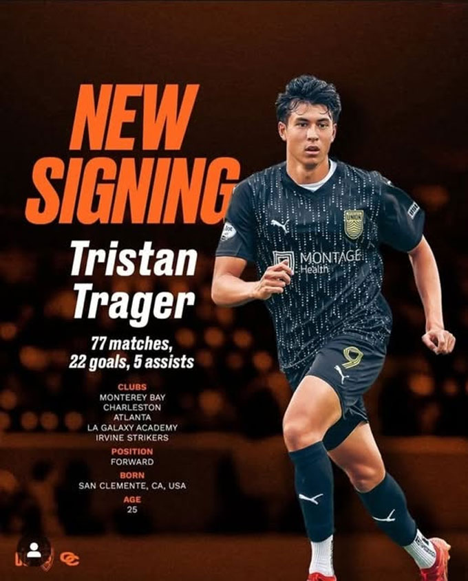 Trager mới đầu quân cho Orange County SC cuối năm ngoái