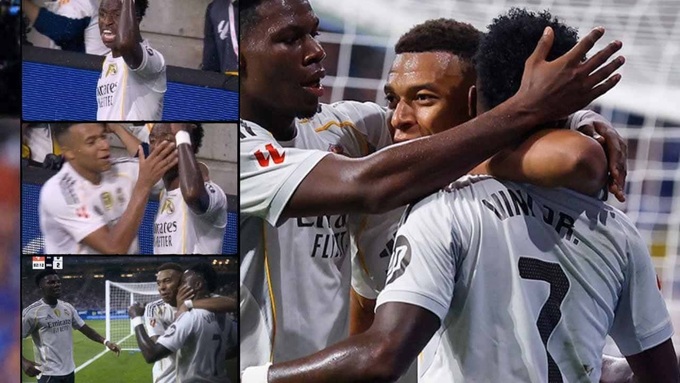 Mbappe bịt miệng để Vinicius không tiếp tục gây hấn với CĐV Oviedo.