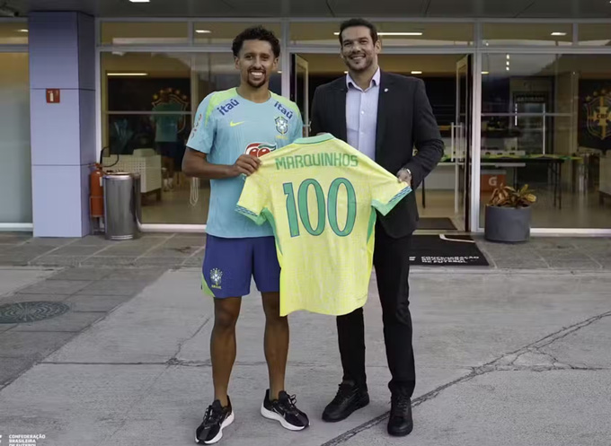 Marquinhos đã cán mốc 100 trận cho tuyển Brazil