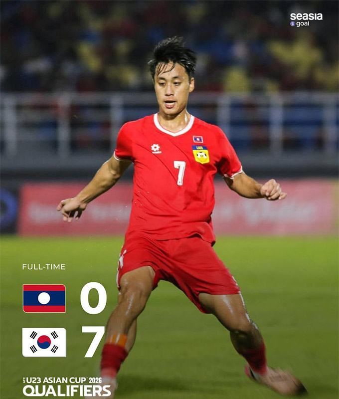 Các cầu thủ U23 Lào không thể tạo thêm bất ngờ trước U23 Hàn Quốc 
