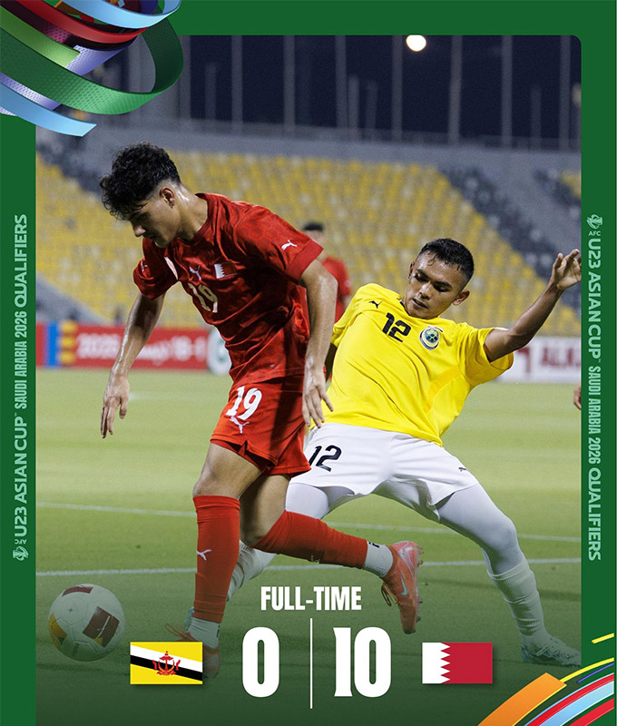 U23 Brunei nhận thất bại 0-10 trước U23 Bahrain ở lượt trận thứ 2 