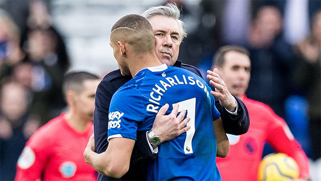Richarlison từng là trò cũ của HLV Ancelotti ở Everton