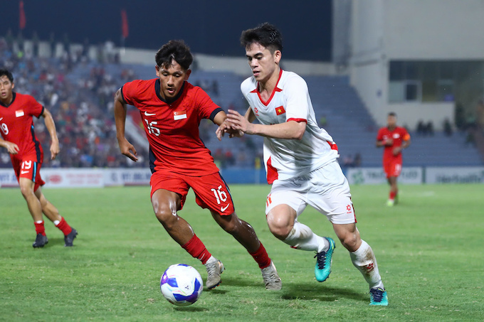 U23 Việt Nam vừa có trận thắng đầy chật vật trước đối thủ Singapore. Ảnh: Đức Cường