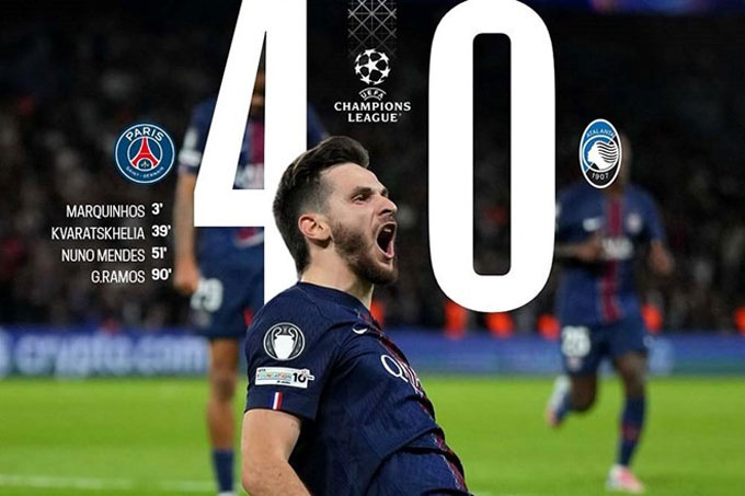 ĐKVĐ PSG có chiến thắng đậm trước Atalanta ở ngày ra quân