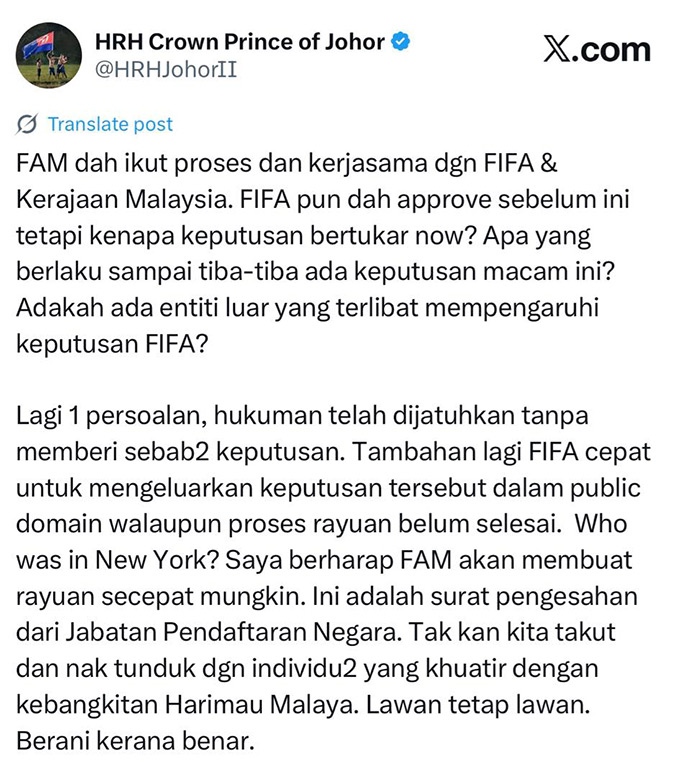 Thái tử Johor ra mặt, tố một số cá nhân lo lắng sự trỗi dậy của Malaysia 