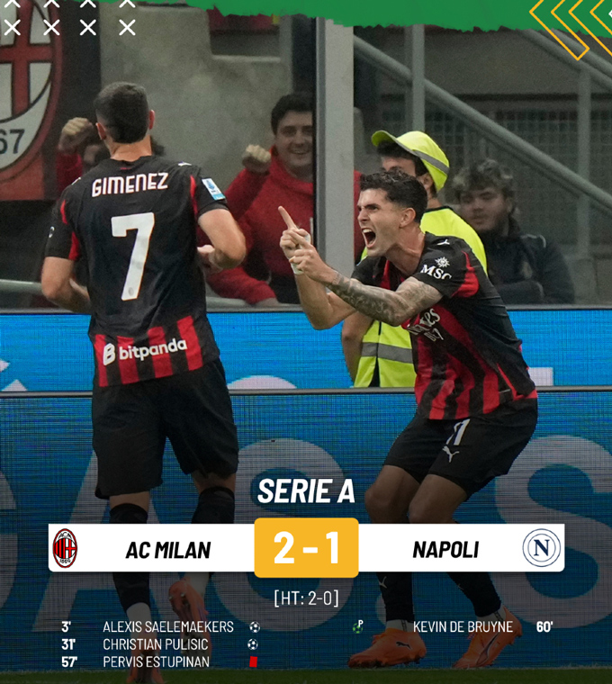 Kết quả Milan 2-1 Napoli: Ngôi đầu đổi chủ