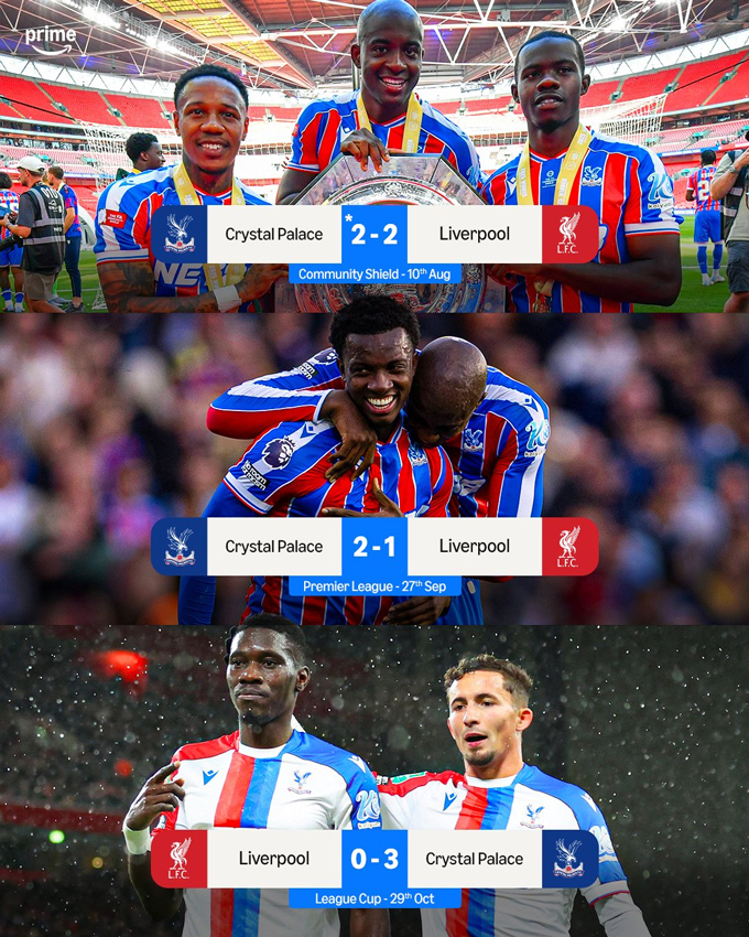 Liverpool bị Palace đánh bại trong 3 trận gần nhất, trên 3 đấu trường khác nhau