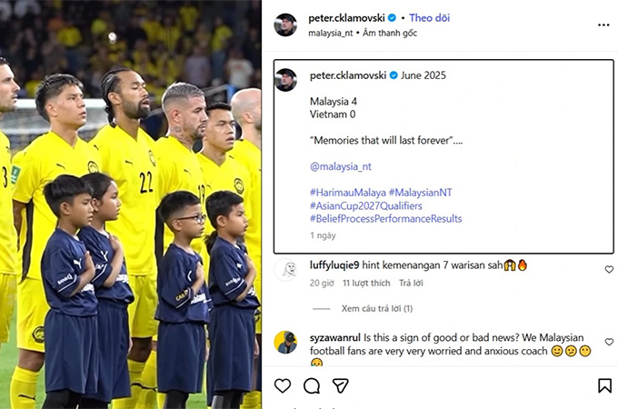 Dòng trạng thái đầy ẩn ý của HLV Peter Cklamovski trên mạng xã hội đang khiến NHM Malaysia lo lắng 