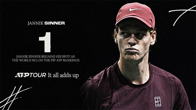 Sinner trở lại vị trí số 1 trên BXH ATP