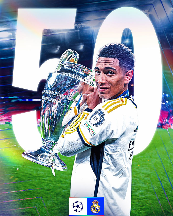 Bellingham đạt mốc 50 trận nhanh hơn nhiều so với Messi và Mbappe