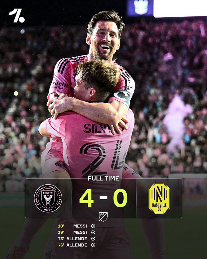 Messi ghi 2 bàn và có 1 kiến tạo giúp Inter Miami đánh bại Nashville và lần đầu giành quyền vào tứ kết MLS Cup