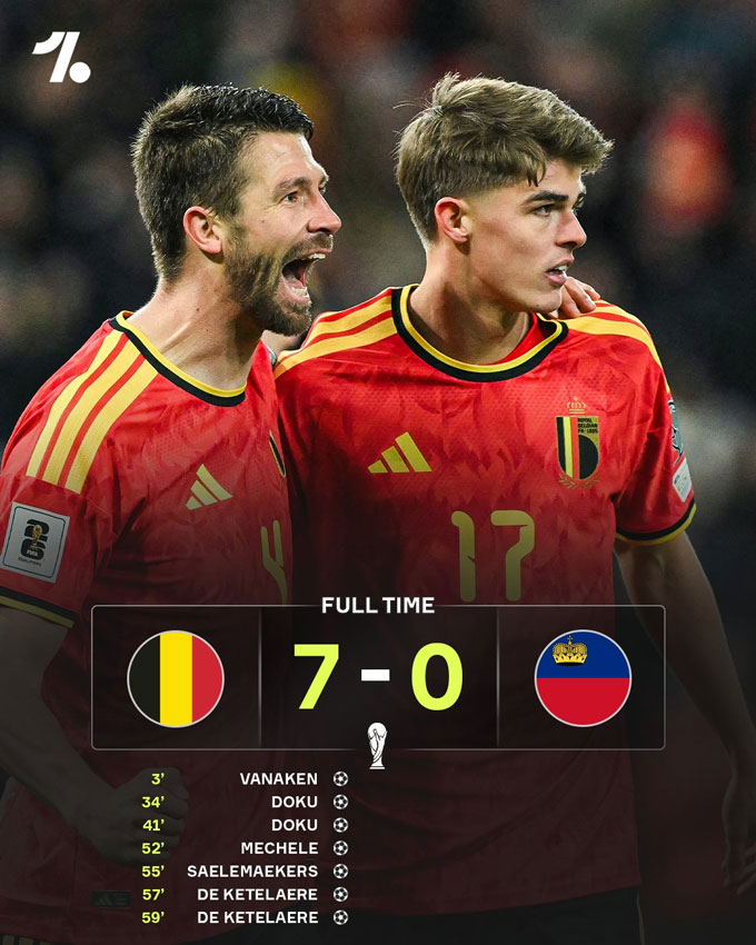 Bỉ thắng 7-0 trong trận ra mắt của Lammens
