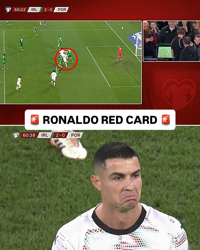 Ronaldo lần đầu nhận thẻ đỏ trong màu áo ĐTQG ở trận gặp CH Ireland
