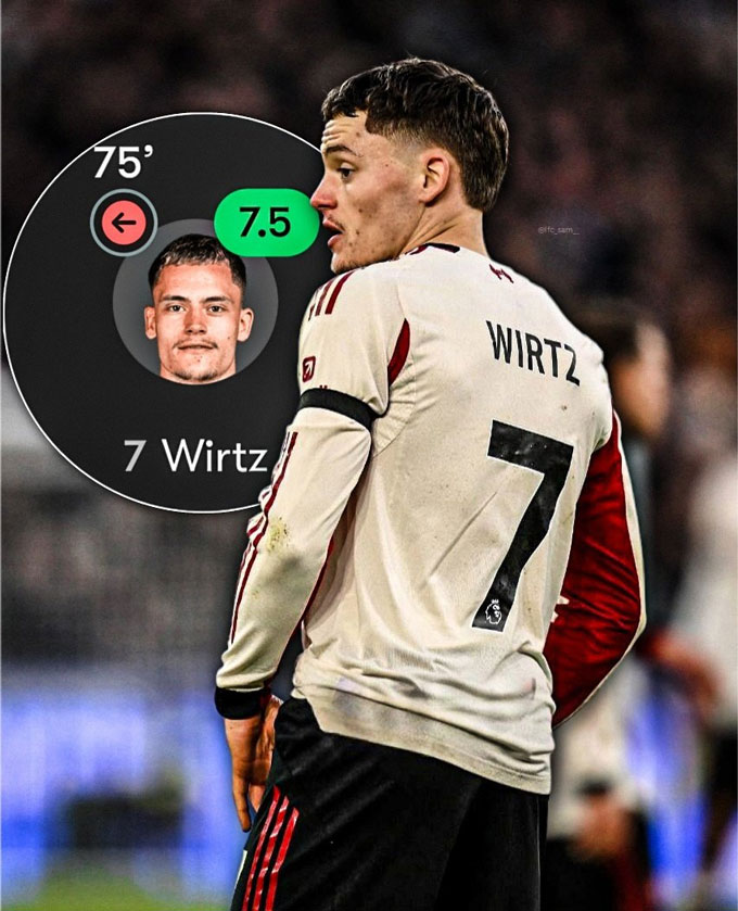 Tuy không ghi bàn hay kiến tạo nhưng Wirtz vẫn được đánh giá rất cao