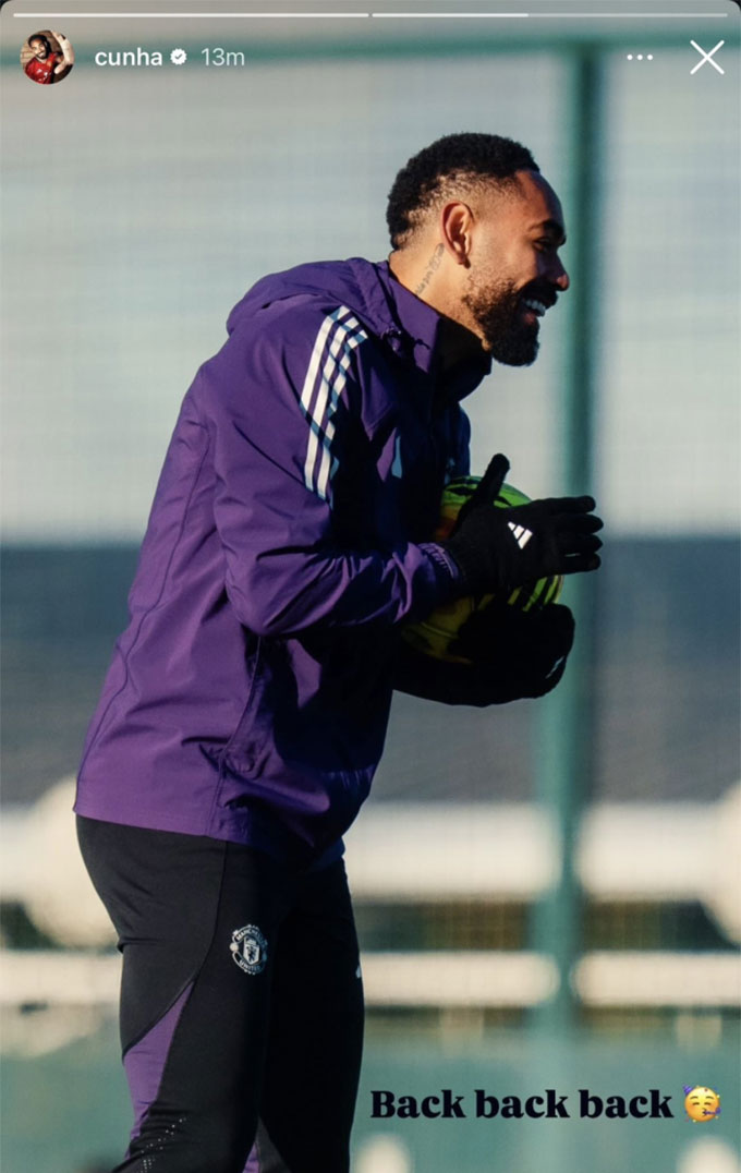 Cunha đã trở lại tập luyện