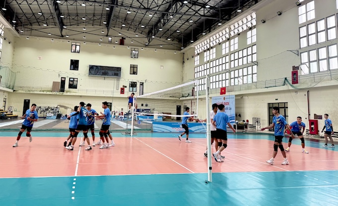 ĐT bóng chuyền nam tập luyện trước thềm SEA Games 33. Ảnh: Minh Chiến 