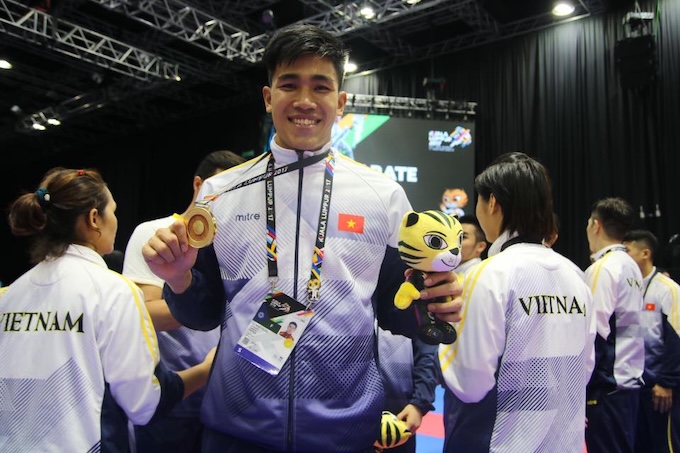 Tuyển thủ Minh Thuận từng giành HCV karate tại SEA Games 2017. Ảnh: Minh Tuấn
