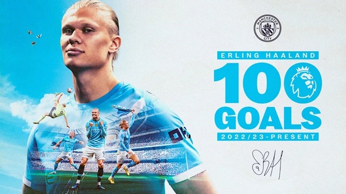 Erling Haaland vừa chạm mốc 100 bàn thắng ở Premier League, trong chiến thắng 5-4 của Man City trước Fulham