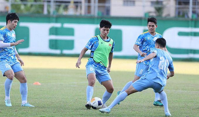 Đặng Tuấn Phong, Võ Anh Quân, Quốc Cường nhiều khả năng sẽ được sử dụng từ đầu ở trận gặp Malaysia - Ảnh: Đức Cường 