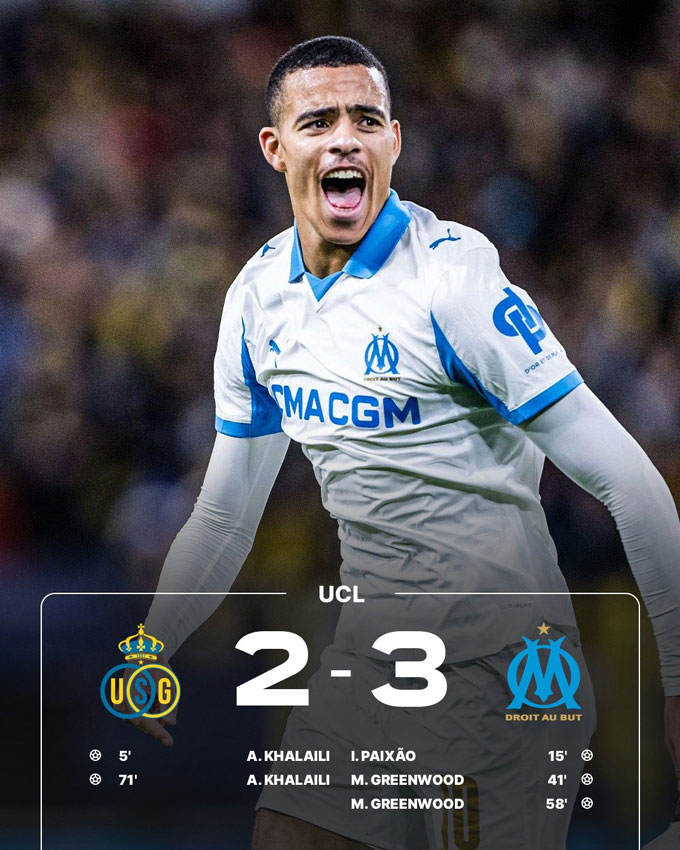 Greenwood lập cú đúp giúp Marseille đáng bại Saint-Gilloise