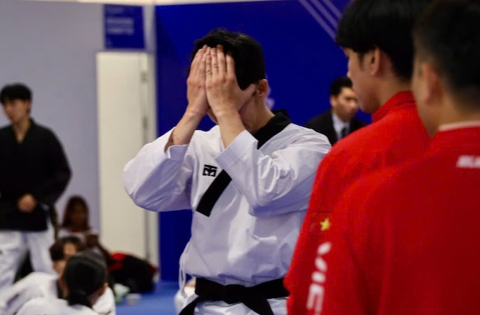 Nỗi buồn của Trọng Phúc ở môn taekwondo. Ảnh: Đức Cường