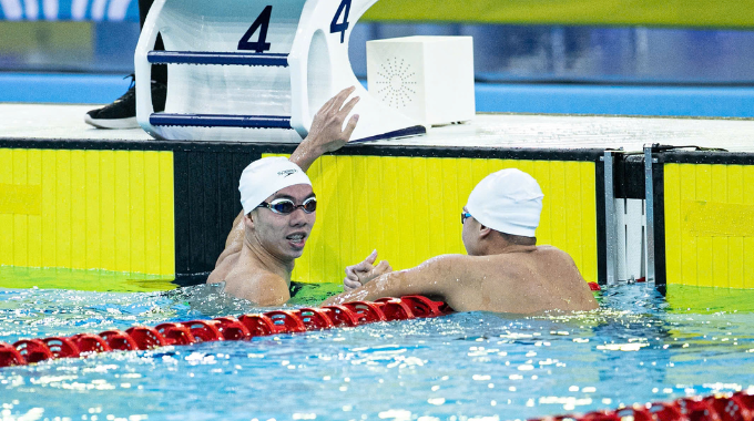 Huy Hoàng và Tuấn Anh tiếp tục thống trị chia nhau lần lượt 2 vị trí nhất và nhì ở nội dung 1500m của SEA Games. - Ảnh: Đức Cường