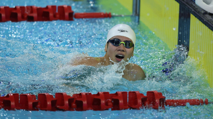 Em trai Ánh Viên xuất sắc phá kỉ lục SEA Games ở nội dung 400m tự do nam. - Ảnh: Đức Cường