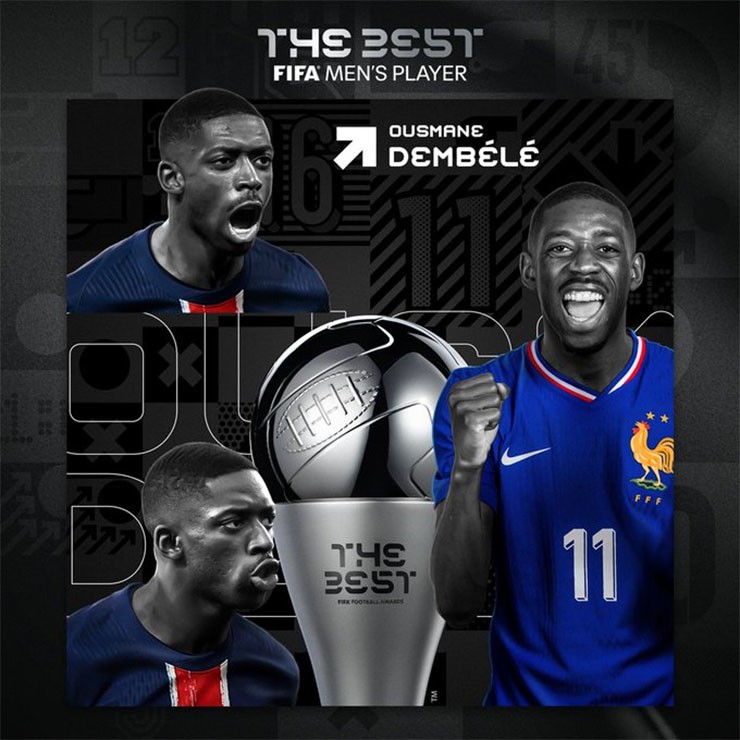 Dembele nhận giải Cầu thủ xuất sắc nhất của FIFA The Best 2025 