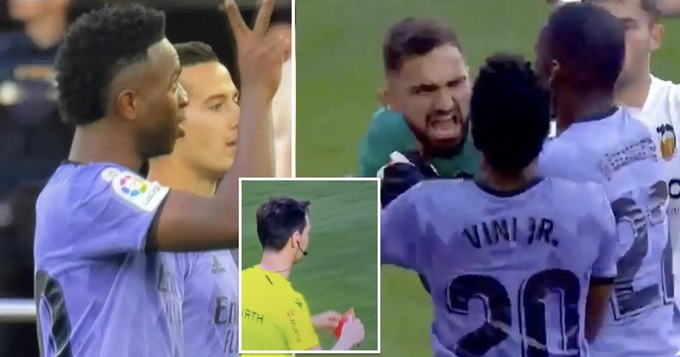 Vinicius đã bị lăng mạ, nhận thẻ đỏ và trả đũa các CĐV Valencia bằng cách nguyền rủa đội chủ nhà xuống hạng.