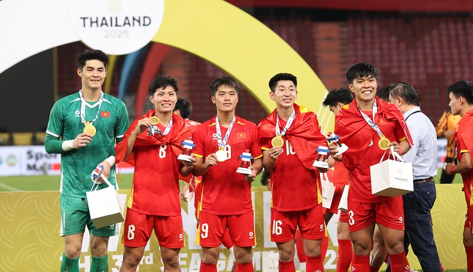 Niềm vui chiến thắng cho U22 Việt Nam là hết sức xứng đáng. Ảnh: Đức Cường 