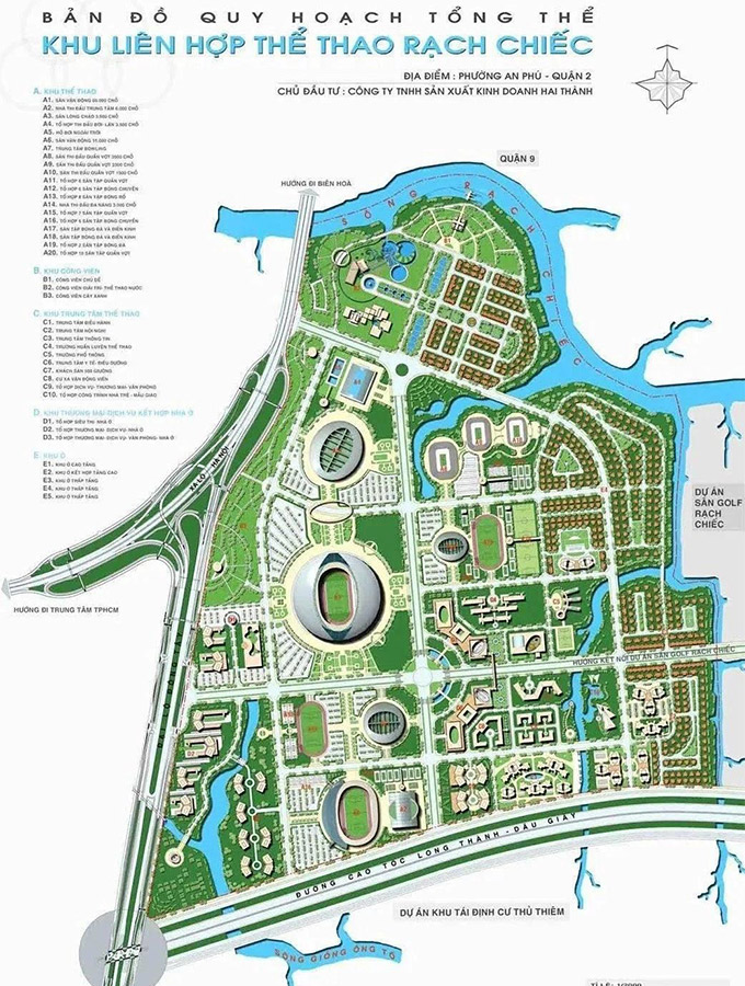 Bản đồ quy hoạch khu Liên hợp thể thao Rạch Chiếc 