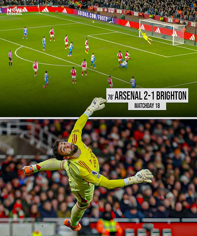Raya có pha cứu thua ngoạn mục giúp Arsenal giành trọn 3 điểm