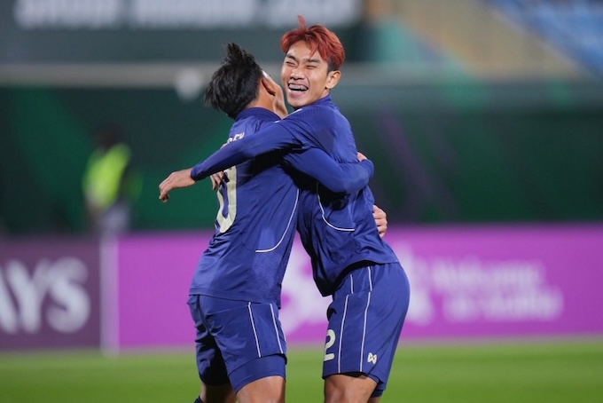 Niềm vui của U23 Thái Lan khi có bàn gỡ hoà trước U23 Iraq